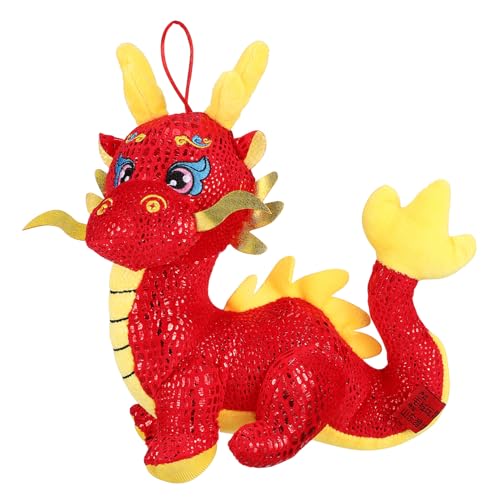 Mikinona Chinesischer Neujahrsdrache Plüschtier Roter Goldener Glücksbringer Stofffigur Traditionelle Dekoration für Zuhause Büro Party Feierlichkeiten von Mikinona