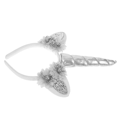 Mikinona Einhorn haarreif mit Silbergrauem Horn und Blumen Leichtes Komfortables Stirnband für Mädchen Party Performance zubehör Dekoratives Haar accessoire für Geburtstage und Feste von Mikinona
