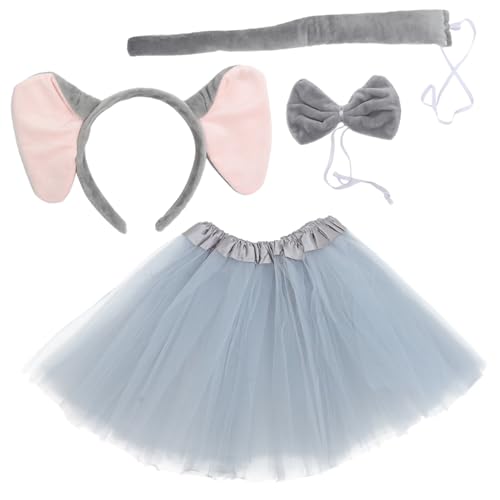 Mikinona Elefantenkostüm Teilig mit Elefantenohren Stirnband Schleife und Tüllrock Geeignet für Halloween Geburtstag Party Karneval Verstellbar und Rutschfest Unisex Accessoire von Mikinona