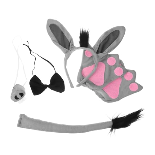 Mikinona Esel Kostüm Set mit Grauem Plüsch Stirnband Handschuhen und Fliege Niedliche Tier Kopfbedeckung für Halloween Karneval Cosplay und Kostüm Party Zubehör von Mikinona