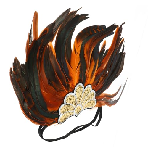 Mikinona Feder Stirnband Kopfstücke für Feder Haarband für Party indische Tracht Federkopf- Stirnband- Indische Kopfbedeckungen für Erwachsene Stirn Kopfschmuck Pailletten Orange von Mikinona