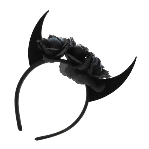 Mikinona Halloween Cosplay Hörner Haarreif Oxhorn Stirnband Teufel Kostüm Accessoire Schwarz für Party Bühne Alltag von Mikinona