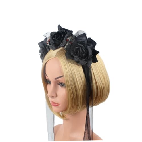 Mikinona Halloween Haarreif mit Simulation Blumen und Totenkopf Schwarzes Stirnband für Gruseliges Party Kostümzubehör Langlebiger Haarschmuck für Karneval und Fasching von Mikinona