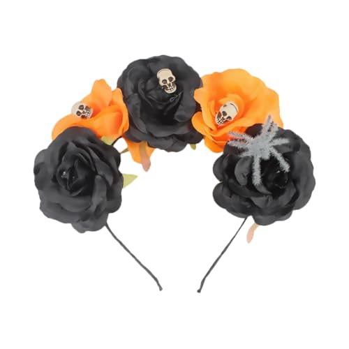 Mikinona Halloween Haarreif mit Spinnen und Schädel Blumendesign für Kostümpartys Geeignet für Erwachsene für Halloween Cosplay und Themenfeiern von Mikinona