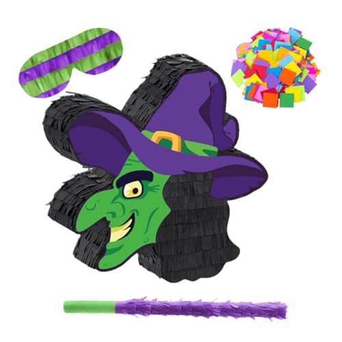Mikinona Halloween Hexen-piñata aus Papier mit Konfetti sowie Augenbinde Robustes Partyspiel für Dekorative Halloween-deko mit Aufhängevorrichtung Mikinona Halloween Hexen-piñata aus Papier mit Konfetti sowie Augenbinde Robustes Partyspiel für Dekorative Halloween-deko mit Aufhängevorrichtung von Mikinona