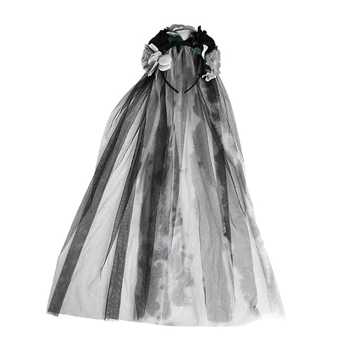 Mikinona Halloween Kunstrose Schleier Haarreif Flexibles Kopfstück für Erwachsene für Kostümpartys und Cosplay Gruseliges Accessoire für Horror Bräutigam Look Mikinona Halloween Kunstrose Schleier Haarreif Flexibles Kopfstück für Erwachsene für Kostümpartys und Cosplay Gruseliges Accessoire für Horror Bräutigam Look von Mikinona