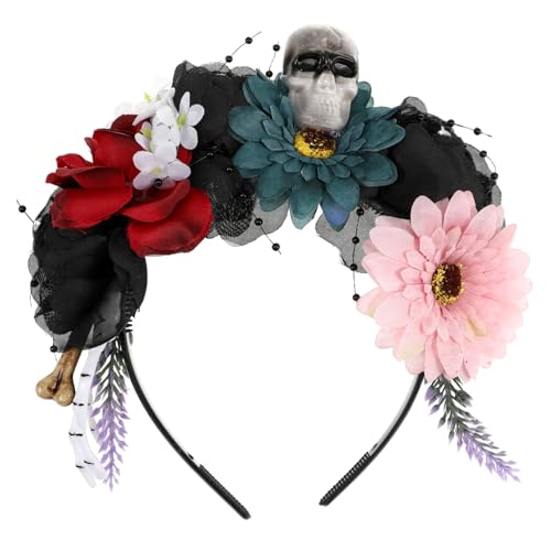 Mikinona Halloween Stirnband Bunte Totenkopf Haarschmuck Leichtes Blumenhaarreif Festival Kopfschmuck für Kostüm Party Alltag Mikinona Halloween Stirnband Bunte Totenkopf Haarschmuck Leichtes Blumenhaarreif Festival Kopfschmuck für Kostüm Party Alltag von Mikinona