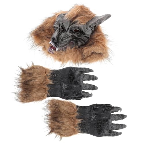 Mikinona Halloween Werwolf Kopfmaske und Handschuhe Realistische Vinyl Wolfsmaske mit Krallen Gruseliges Cosplay Zubehör für Karneval Fasching Kostümparty Verkleidung Unisex von Mikinona