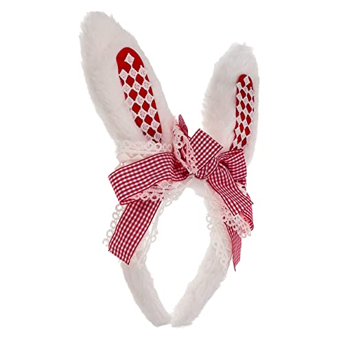 Mikinona Hasenohr Stirnband Kaninchen-Cosplay-Kopfbedeckung Tierohr-Party-Kopfschmuck Hasen-Cosplay Rosa Hasenohren Haarband Stirnband mit Hasenohren für Mädchen Plüsch rot von Mikinona