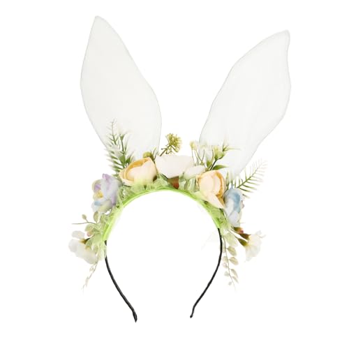 Mikinona Hasenohren Haarreif mit Blüten Weiches Leichtes Stirnband für Erwachsene Realistische Kaninchenohren Komfortables Party accessoire für Kostüm und Cosplay von Mikinona