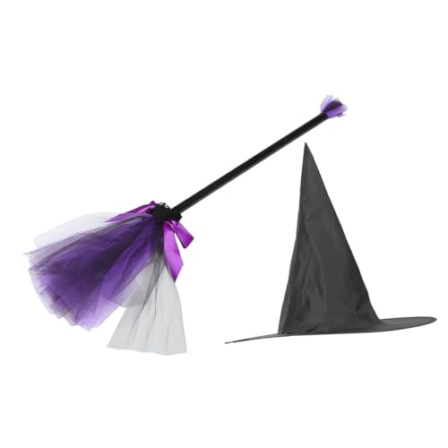 Mikinona Hexen Kostüm mit farbigem Hexenhut aus Oxford und Leichter Hexenbesen Einstellbare Einheitsgröße Halloween Party Accessoire für Damen für Kostüm und Foto Requisiten von Mikinona