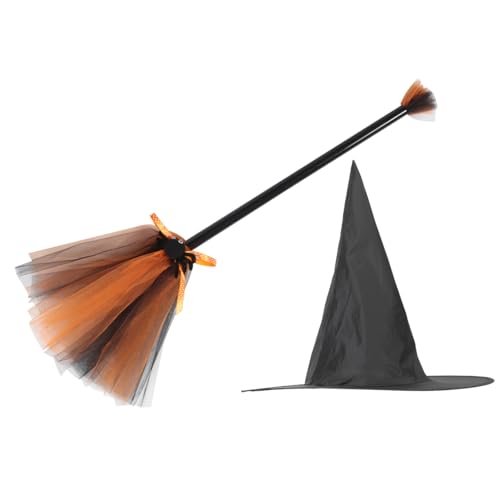 Mikinona Hexenbesen und Hexenhut Halloween Kostüm Besen Fasching Party Zubehör Leicht Sicher für Erwachsene und Geeignet Kreative Foto Requisite von Mikinona