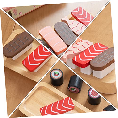 Mikinona Holzspielzeug Sushi für Mini Simulation Lebensmittel Interaktives Küchenspielzeug Langlebig Geruchlos Fördert Hand Auge Koordination Geeignet für Jungen und Mädchen von Mikinona