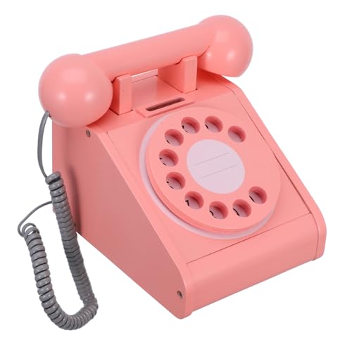Mikinona Holzspielzeug Telefon Modell Wählscheibe Pädagogisches für Soziale Interaktion und Motorische Entwicklung Rosa Retro Design von Mikinona