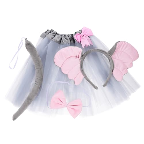 Mikinona Kostüm Set mit Süßem Tier Cosplay Kopfband und Grauem Tüllrock mit Schleife Weiches Party Outfit für Fasching Halloween und Karneval Jungen Mädchen von Mikinona
