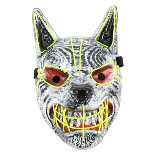 Mikinona LED Leuchtende Halloween Maske Wolfskopf Gruseliges Design Unisex Vollgesichtsmaske für Halloween Party Karneval Cosplay mit Leuchtendem Glanz für Nachtveranstaltungen von Mikinona