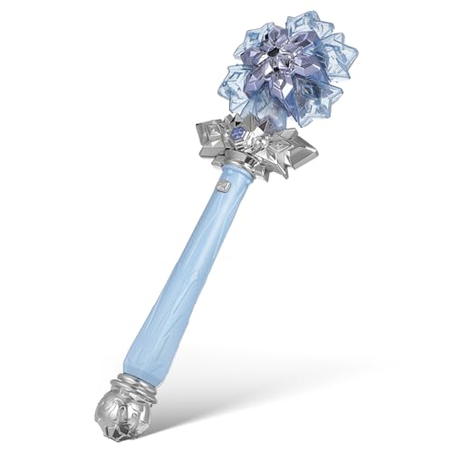 Mikinona Leuchtender Schneeflocken Zauberstab mit Licht Sound und Sprayfunktion Blaues Cosplay Partyspielzeug für Mädchen Design Geschenkidee für Halloween und Weihnachten von Mikinona
