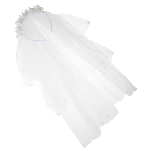 Mikinona Mädchen Kopfbedeckung Blumen Accessoires Mädchen Erstkommunion Stirnband Haarschmuck Kopfschmuck Erstkommunion Stirnband Schleier Perle Bobby Kinderschleier Party Elastisch von Mikinona