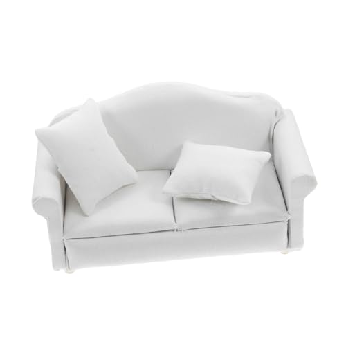 Mikinona Maßstab Weißes Mini Puppenhaus Möbel Dekoratives Stoffsofa für Wohnzimmer und Schlafzimmer Handgefertigtes Tiny House Accessoire Langlebig und Detailreich von Mikinona