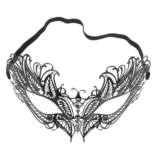 Mikinona Metall Masquerade Maske Damen Halbgesichtsmaske mit Spitze Party Cosplay Halloween Kostümmaske Schwarz Elegant Sicher Komfortabel für Karneval Fest von Mikinona