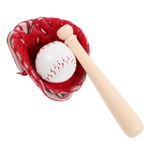 Mikinona Mini Baseball mit Miniatur Baseballschläger Handschuh und Ball Mini Sportspielzeug für Puppenhaus Sammlerstück und Leicht und Platzsparend Rot von Mikinona