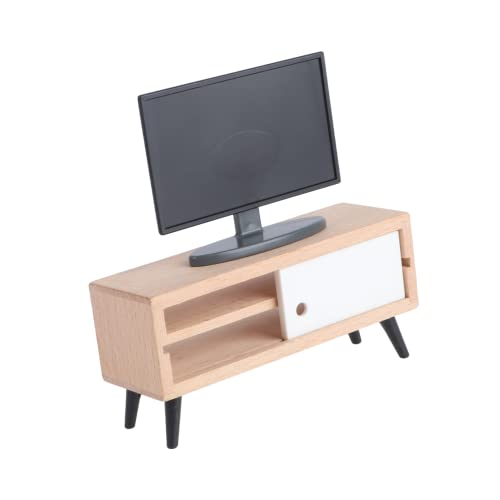 Mikinona Mini Fernseher Modell mit Tv Schrank Puppenhaus Möbel Zubehör Teiliges Leicht Robust Detaillierte Miniatur Dekoration für Dollhouse Szenen von Mikinona