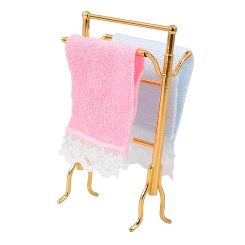 Mikinona Mini-Handtuchhalter Puppenhaus Badezimmerdekoration winzig Puppenhausminiaturen Puppenhaus Miniatur handtücher Handtuchhalter für Zubehör für Metall Golden von Mikinona