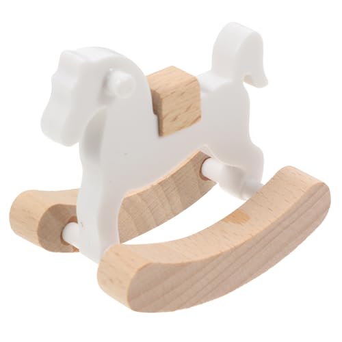 Mikinona Mini Holz Schaukelpferd Puppenhaus Möbel Miniatur Vintage Ornament Rustikales Design Leichtes Langlebiges Holzspielzeug für Puppenstube und Mikro Landschaft Dekoration von Mikinona