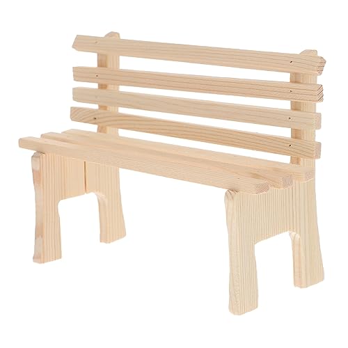 Mikinona Mini Holzbank Puppenhaus Zubehör Miniatur Gartenmöbel aus Holz Detailreiche Bank für Dollhouse Dekoration DIY Puppenhaus Gartenbank Natürlicher Holzton Fotorequisite von Mikinona