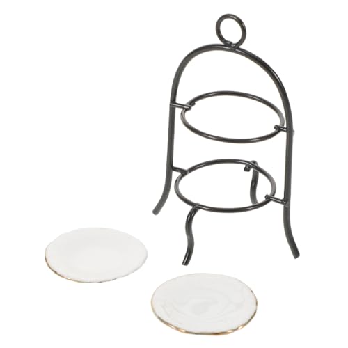 Mikinona Mini Küchenornamente Miniatur Lebensmittelzubehör Kleiner Kuchenständer Küchen Puppenhaus Dekor Kuchenständer Miniatur Ständer Mit 2 Ebenen Küchenständer Keramik Schwarz von Mikinona