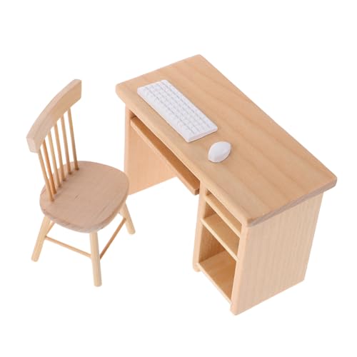 Mikinona Mini-Möbelmodell Miniatur-Holzstuhl puppenhaus Wohnzimmer möbel Mini-Schreibtisch tun so, DASS sie Miniatur-Puppenhauszubehör Harz Beige von Mikinona