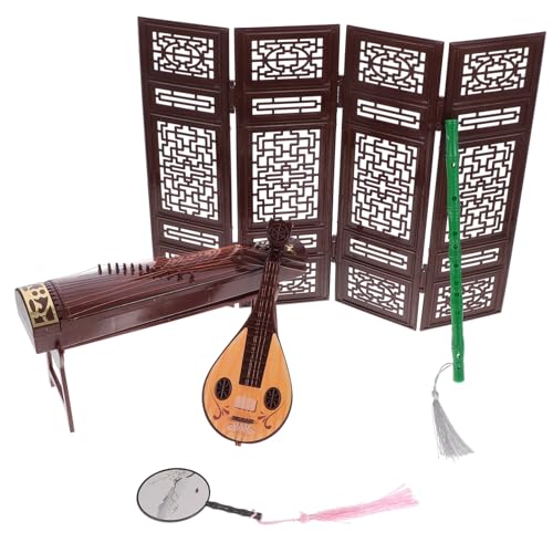 Mikinona Miniatur Chinesisches Musikinstrument Modellset Vintage Puppenhaus Dekoration mit Guzheng Pipa Faltschirm Realistisch Detailgetreu Langlebig für Doll House Zubehör von Mikinona