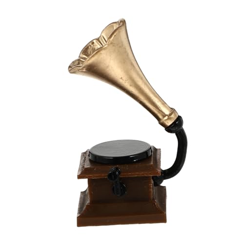 Mikinona Miniatur Grammophon Dekoration aus Resin Puppenhaus Zubehör Retro Tisch Ornament Vintage Miniatur Modell für Büro Party und Weihnachtsdeko von Mikinona