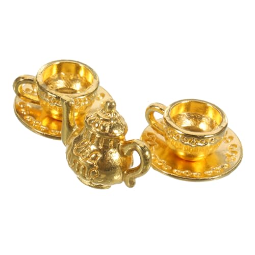 Mikinona Miniatur Metall Teekanne Retro Stil Zinklegierung Miniatur Teekessel mit Tasse Dekoratives Puppenhaus Zubehör für Wohnaccessoires Geschenkset von Mikinona