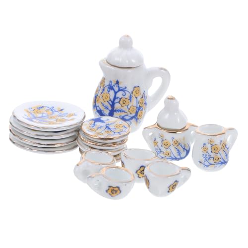 Mikinona Miniatur Porzellan Tee-Set mit Blütenmuster Keramik Kännchen und Tassen Set Puppenhaus Zubehör für Dekoration Kreatives DIY für Kleine Mädchen und Sammler von Mikinona