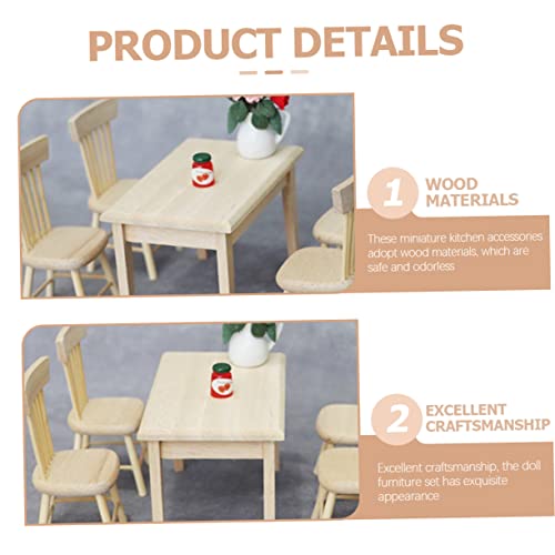Mikinona Miniatur Puppenmöbel Set aus Holz Tisch Stühle Geruchlos Langlebig Puppenhaus Deko für Wohnzimmer Küche Esszimmer DIY Zubehör für Puppenhaus von Mikinona