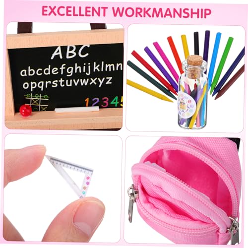 Mikinona Miniatur Schultasche Puppen Fake Learning Tools Miniatur Bleistifte Kreatives Briefpapier Bundle Dekoratives und Sammler von Mikinona
