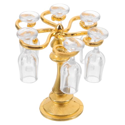 Mikinona Miniatur Weingläser mit Goldenem Kunststoff-weinregal Puppenhaus-deko- Detailreiches Stemware Modell für Micro Landschaft Küchen Esstischgestaltung von Mikinona