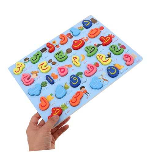Mikinona Montessori Arabisches Alphabet Lernspielzeug aus Holz Mittelgroß Blau Interaktives Sensory Puzzle für Islamisches Bildungsset zur Frühkindlichen Sprachförderung und Quran Lernhilfe von Mikinona