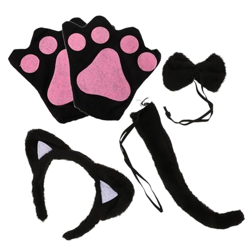Mikinona Plüsch Katzenohren Stirnband Set Teilig Weiches Cosplay Kostüm Zubehör für Halloween Karneval Party Damen Katzenkostüm mit Dekorativer Schleife und Handschuhen Mikinona Plüsch Katzenohren Stirnband Set Teilig Weiches Cosplay Kostüm Zubehör für Halloween Karneval Party Damen Katzenkostüm mit Dekorativer Schleife und Handschuhen von Mikinona