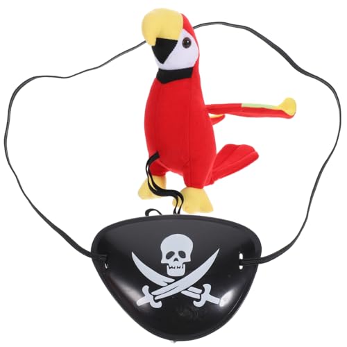 Mikinona Plüsch Piratenpapagei Schulter Accessoire mit Augenklappe Teiliges für Halloween Kostüm Piraten Cosplay Zubehör für Mottoparty Karneval und Rollenspiel von Mikinona