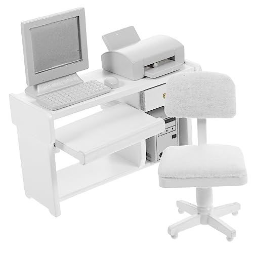 Mikinona Puppenhaus Dekoration mit Computer Tastatur Drucker Mini Büro Tisch für Kreatives Bastel Zubehör für Puppenhäuser und Mikro Szenen von Mikinona