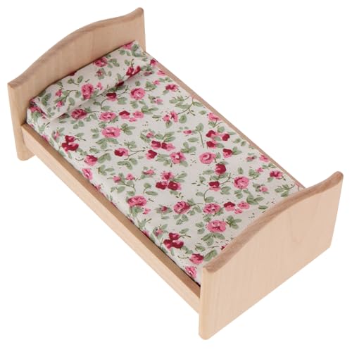 Mikinona Puppenhaus Einzelbett aus DIY Mini Puppenmöbel Geeignet für Kinderzimmer Detailreiches Miniatur Doll Bett als Dekoratives Puppenhaus Zubehör von Mikinona