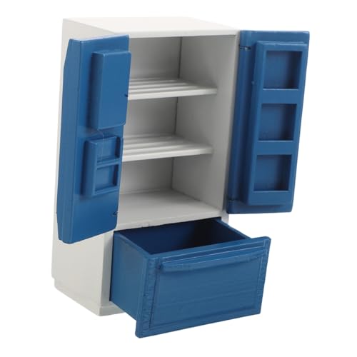 Mikinona Puppenhaus Miniatur Doppeltür Kühlschrank Modell Weiß-blau für Küchen Szene Holz Mini Kühlschrank Zubehör für Rollenspiele und Kreatives von Mikinona