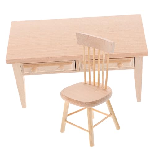 Mikinona Puppenhaus Miniatur Möbelset Holz Schreibtisch und Stuhl mit Realistischem Design für Wohnzimmer Schlafzimmer und Restaurant Dekoration für Puppenhaus Zubehör von Mikinona