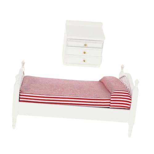 Mikinona Puppenhaus Möbel Mini Doppelbett Weiß mit Nachttisch Miniatur Schlafzimmer Dekoration Mini Haus Einrichtung für Puppenhaus Layout Verarbeitung für Sammler von Mikinona