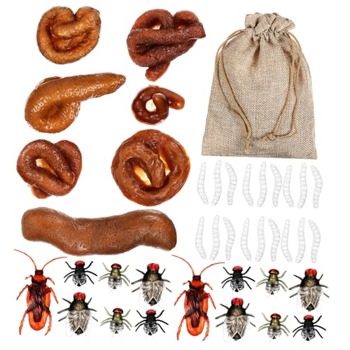 Mikinona Realistisches Scherzset Teilig mit Falschem Haufen Fake Poop Realistischen Maden Kakerlaken Fliegen Langlebige Festival Requisiten für Aprilscherze und Partyspaß von Mikinona