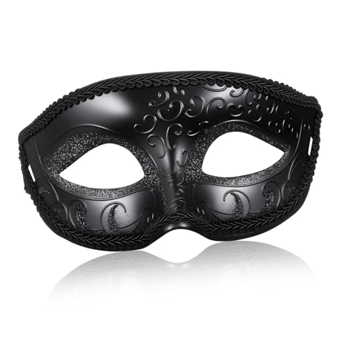 Mikinona Schwarze Masquerade Maske aus Kunststoff für Halloween Party und Kostüm Cosplay Vintage Stil Unisex Leicht Langlebig für Tanz und Maskenbälle Karneval Fasching von Mikinona