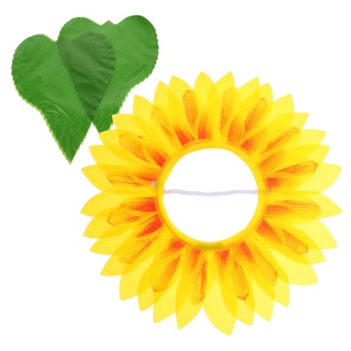 Mikinona Sonnenblumen Kopfbedeckung mit Grünen Blättern Lustiges Cosplay Performance Accessoire für Partys und Kindergartenveranstaltungen von Mikinona