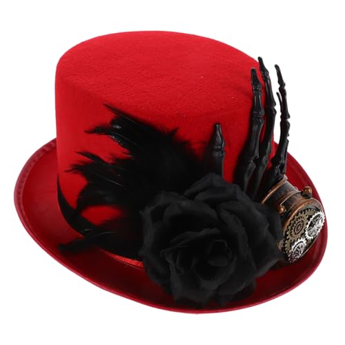 Mikinona Steampunk Halloween mit Totenkopf hand und Brille Großer Gothic Kostüm Hut für Erwachsene Unisex Vintage Party Accessoire für Cosplay und Fasching von Mikinona